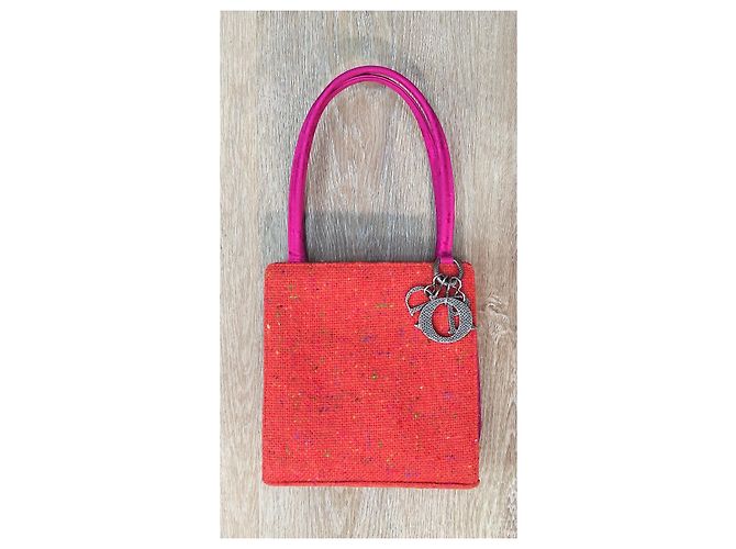 Dior Borsa Mini Lady Dior in Tweed Arancione e Seta Fucsia Fuschia - vista 8