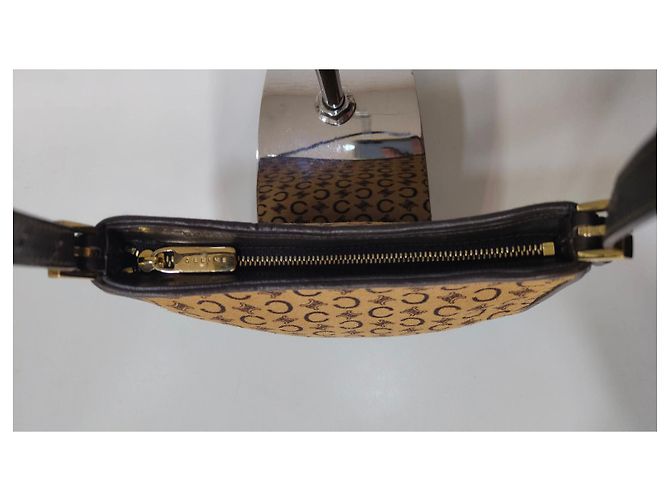 Céline Ava Borsa baguette Triomphe monogramma e pelle beige - vista 12