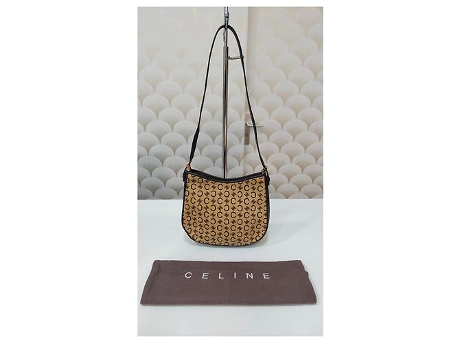 Céline Ava Borsa baguette Triomphe monogramma e pelle beige - vista 2