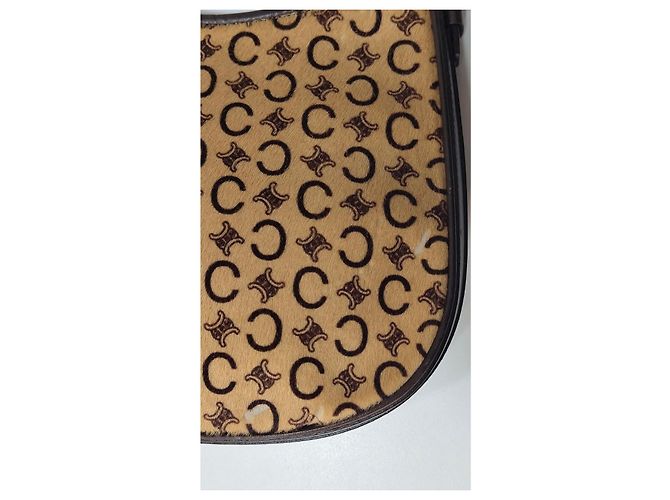 Céline Ava Borsa baguette Triomphe monogramma e pelle beige - vista 5