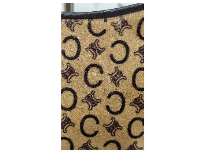 Céline Ava Borsa baguette Triomphe monogramma e pelle beige - vista 8