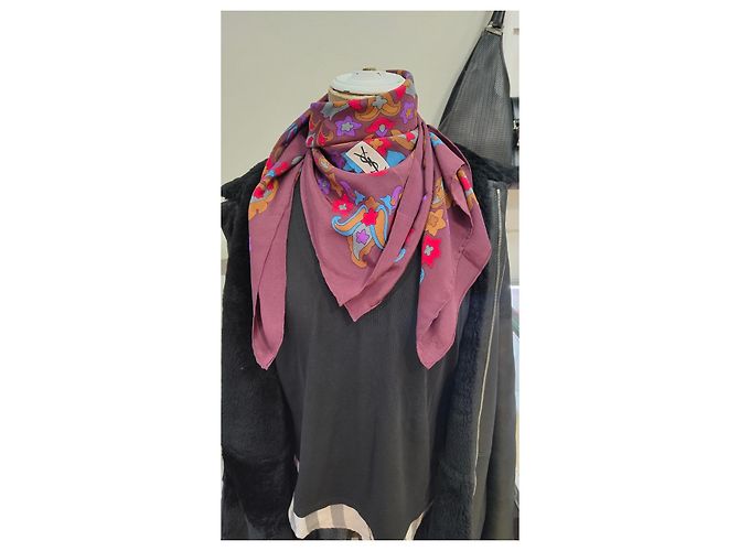 Foulard in seta Yves Saint Laurent Viola con fiori 90x90cm Porpora - vista 3