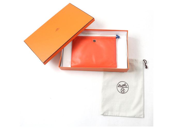 Pochette Cosmetica Hermès Anjou Milo Swift Blu Arancione - vista 2