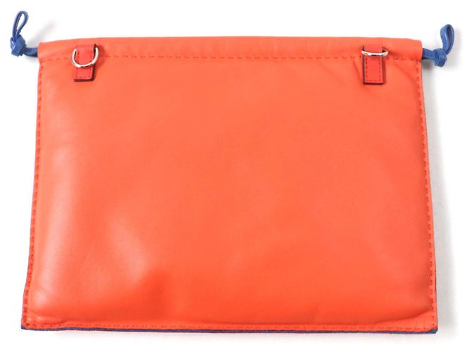 Pochette Cosmetica Hermès Anjou Milo Swift Blu Arancione - vista 3