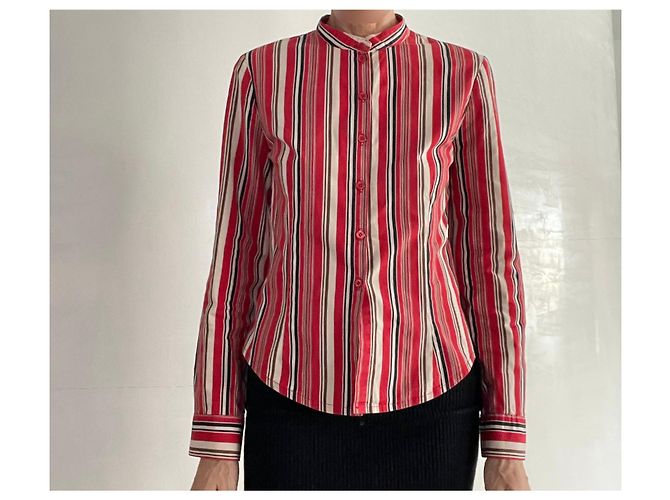 Sinéquanone Blusa a rayas Sinequanone con cuello Mao talla 38 Castaño Negro Roja Crema - vista 10