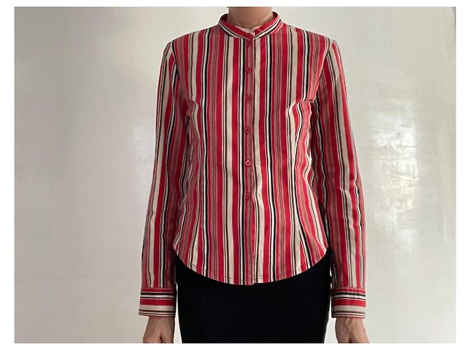 Sinéquanone Blusa a rayas Sinequanone con cuello Mao talla 38 Castaño Negro Roja Crema - vista 11