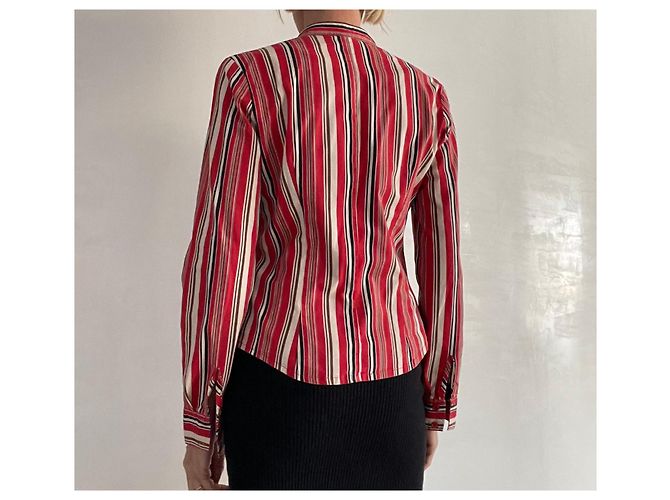 Sinéquanone Blusa a rayas Sinequanone con cuello Mao talla 38 Castaño Negro Roja Crema - vista 12