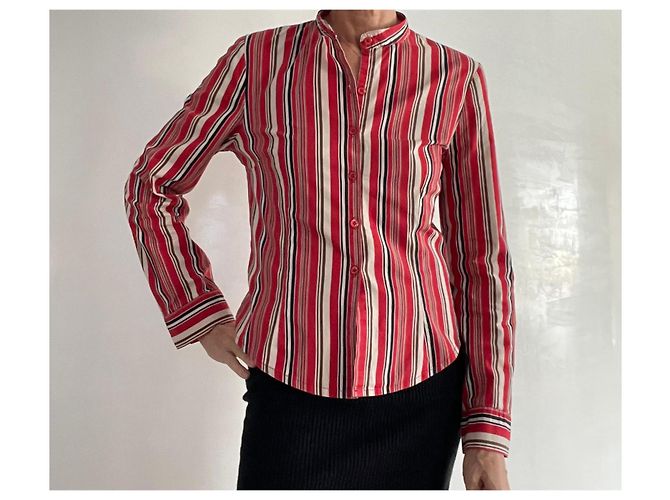 Sinéquanone Blusa a rayas Sinequanone con cuello Mao talla 38 Castaño Negro Roja Crema - vista 13