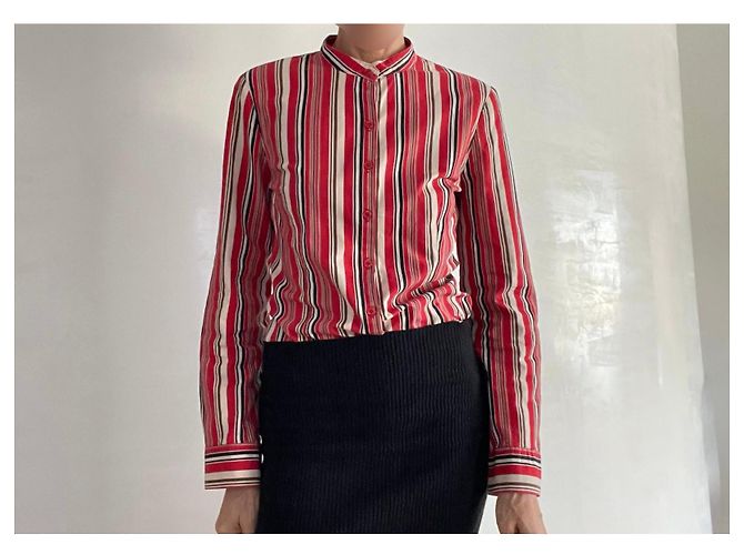 Sinéquanone Blusa a rayas Sinequanone con cuello Mao talla 38 Castaño Negro Roja Crema - vista 14