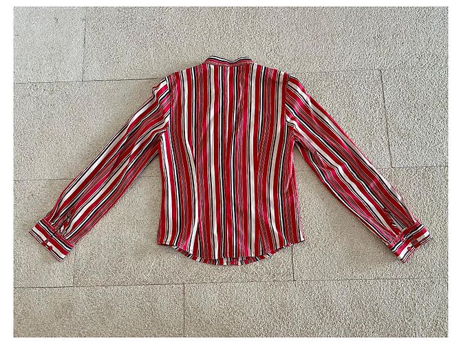 Sinéquanone Blusa a rayas Sinequanone con cuello Mao talla 38 Castaño Negro Roja Crema - vista 2