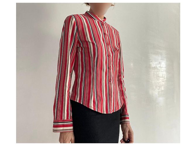Sinéquanone Blusa a rayas Sinequanone con cuello Mao talla 38 Castaño Negro Roja Crema - vista 4