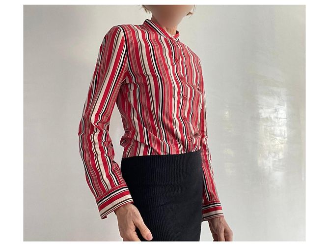 Sinéquanone Blusa a rayas Sinequanone con cuello Mao talla 38 Castaño Negro Roja Crema - vista 5