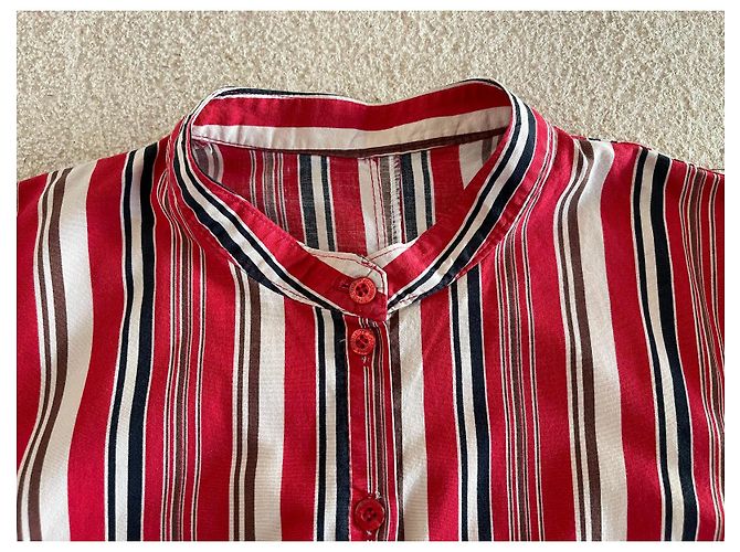 Sinéquanone Blusa a rayas Sinequanone con cuello Mao talla 38 Castaño Negro Roja Crema - vista 6