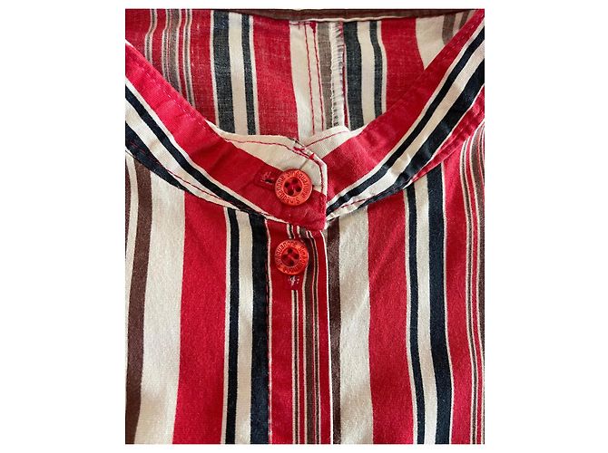Sinéquanone Blusa a rayas Sinequanone con cuello Mao talla 38 Castaño Negro Roja Crema - vista 8