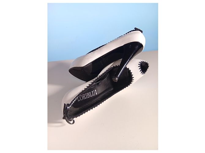 Décolleté con piattaforma Loriblu bianco e nero in pelle - vista 3
