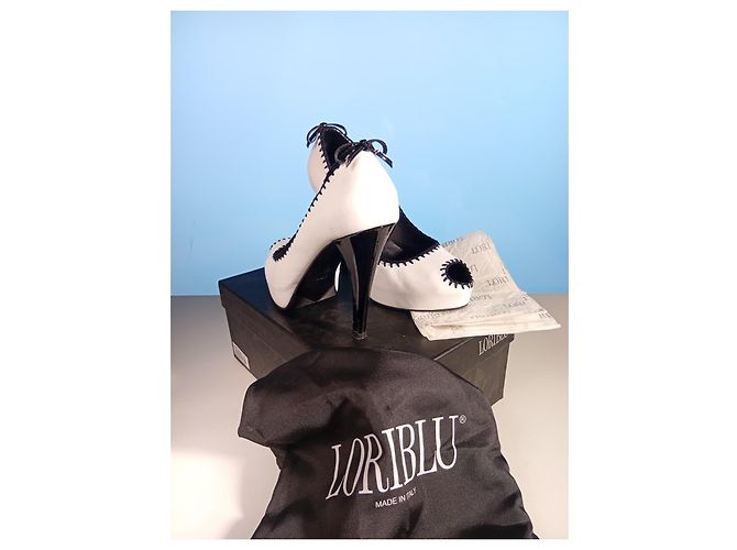 Décolleté con piattaforma Loriblu bianco e nero in pelle - vista 4