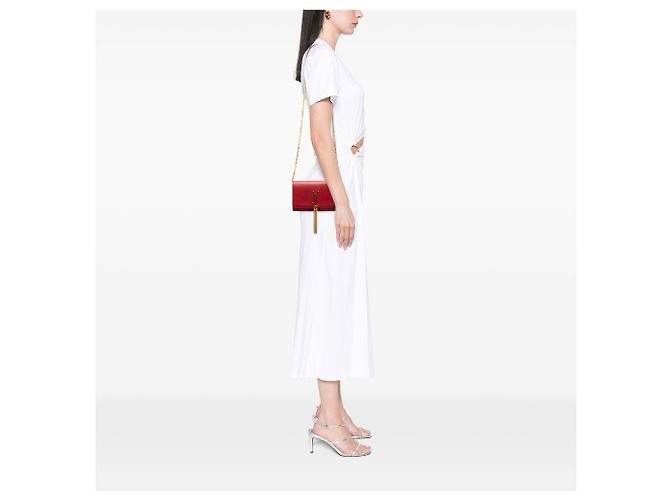 Cartera con cadena Monogram Kate en piel de ternera lisa roja de Saint Laurent con borlas - vista 7