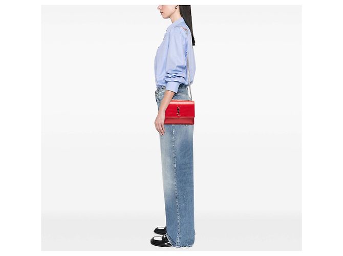 Borsa Sunset Monogram media in croco rosso di Saint Laurent - vista 7