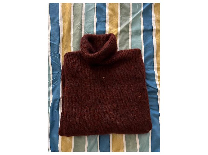 Pull Chanel col roulé oversized bordeaux mohair S - vista 11