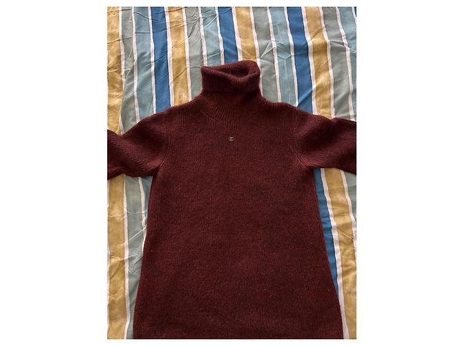 Pull Chanel col roulé oversized bordeaux mohair S - vista 12