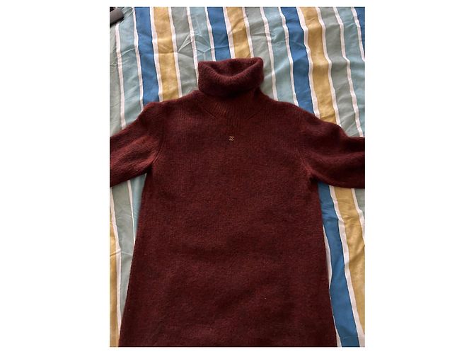 Pull Chanel col roulé oversized bordeaux mohair S - vista 2