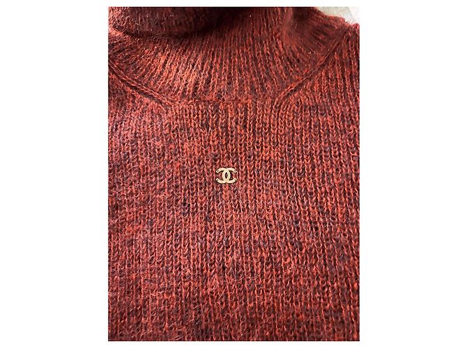 Pull Chanel col roulé oversized bordeaux mohair S - vista 3