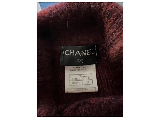 Pull Chanel col roulé oversized bordeaux mohair S - vista 4