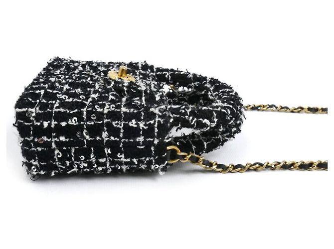Borsa a spalla mini in tweed nero Chanel con catena - vista 3
