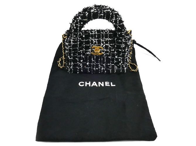 Borsa a spalla mini in tweed nero Chanel con catena - vista 9