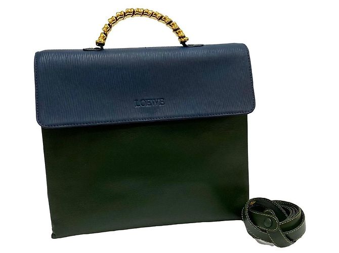 Borsa 2way in pelle Loewe Blu Verde - vista 2