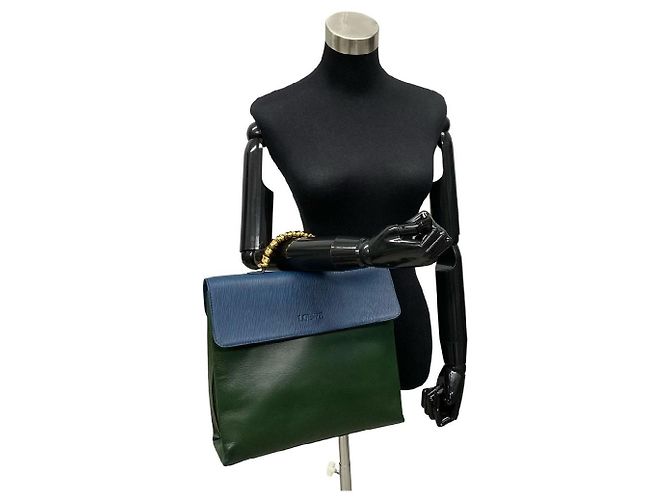 Borsa 2way in pelle Loewe Blu Verde - vista 3