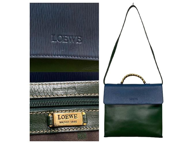Borsa 2way in pelle Loewe Blu Verde - vista 5