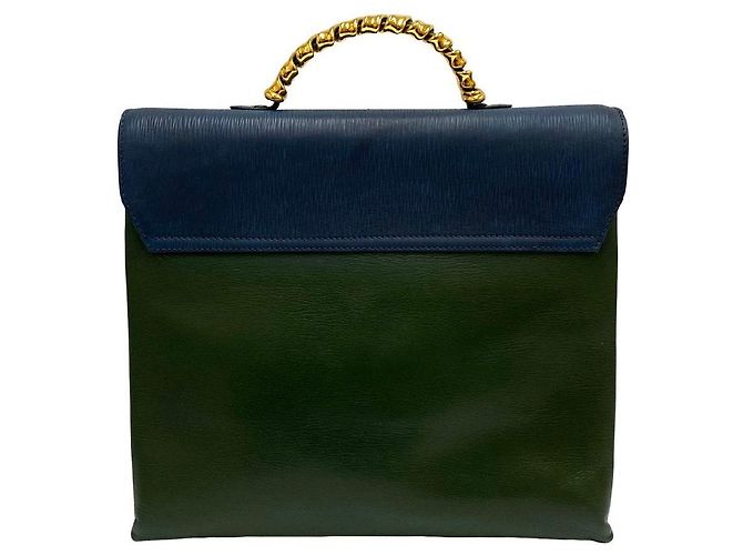 Borsa 2way in pelle Loewe Blu Verde - vista 6