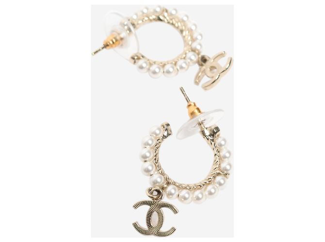 Chanel Orecchini a cerchio con perle dorate D'oro - vista 2