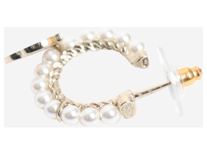 Chanel Orecchini a cerchio con perle dorate D'oro - vista 3