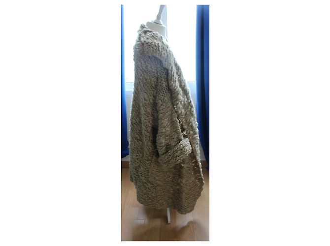 Fuzzi Grande Sciarpa in Maglia Fuzzy Colore Avena Beige - vista 4