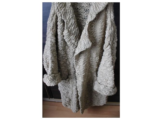 Fuzzi Grande Sciarpa in Maglia Fuzzy Colore Avena Beige - vista 5