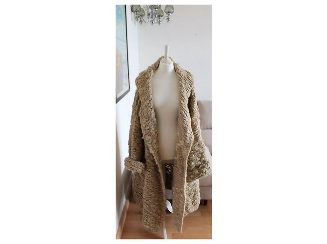 Fuzzi Grande Sciarpa in Maglia Fuzzy Colore Avena Beige - vista 9