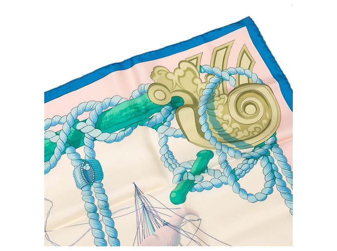 Sciarpa Hermès Carré 90 Tribord Nave a Vela Blu Multicolore Beige - vista 3