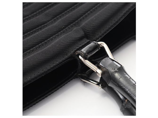 Borsa a mano Gucci Bamboo nera in pelle e nylon Nero - vista 10