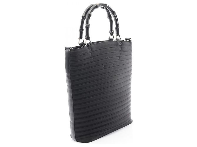 Borsa a mano Gucci Bamboo nera in pelle e nylon Nero - vista 2