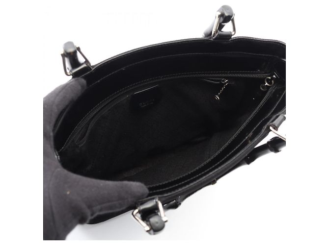 Borsa a mano Gucci Bamboo nera in pelle e nylon Nero - vista 3