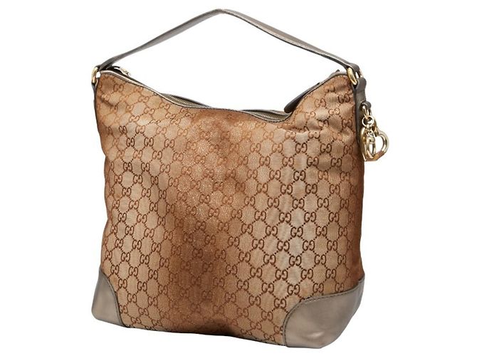 Bolso de Hombro Gucci GG Canvas Heart Bit Bamboo Castaño - vista 2