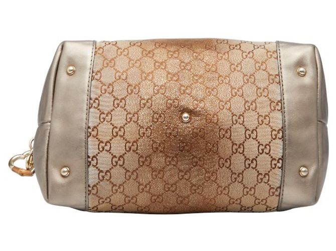 Bolso de Hombro Gucci GG Canvas Heart Bit Bamboo Castaño - vista 3