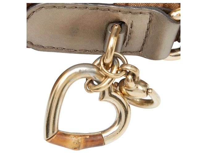 Bolso de Hombro Gucci GG Canvas Heart Bit Bamboo Castaño - vista 8
