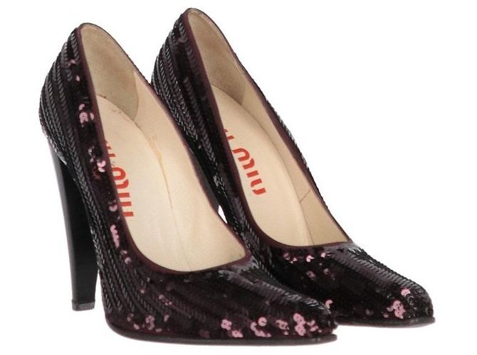 Bordeauxfarbene Pailletten-Pumps von Miu Miu - 2010er Jahre - Ansicht 5
