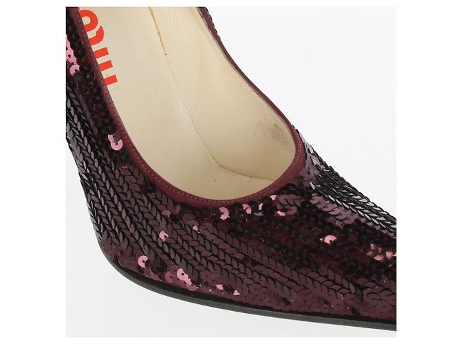 Bordeauxfarbene Pailletten-Pumps von Miu Miu - 2010er Jahre - Ansicht 8
