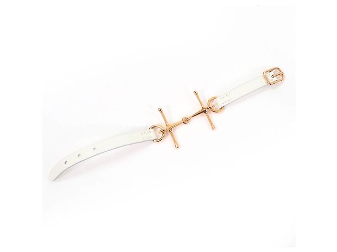 Pulseira Hermès Mall de couro branco e ouro rosa Dourado - vista 3