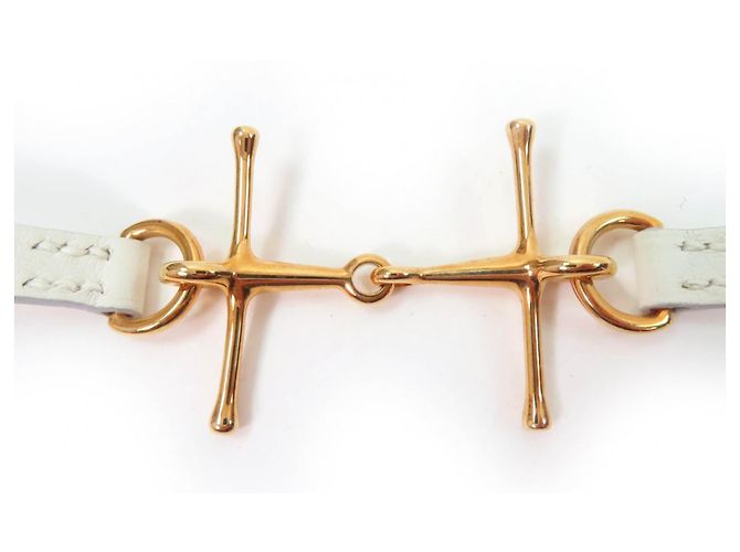 Pulseira Hermès Mall de couro branco e ouro rosa Dourado - vista 4