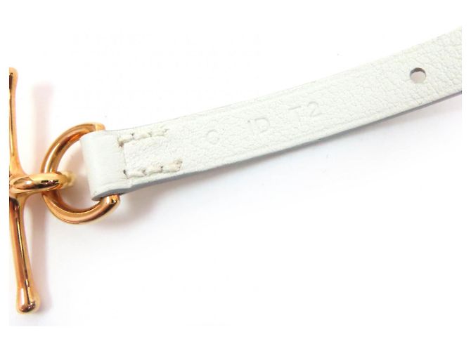 Pulseira Hermès Mall de couro branco e ouro rosa Dourado - vista 7